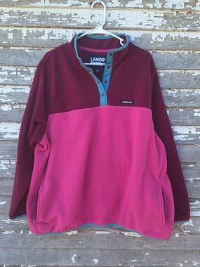 Lands End Fleece Color Block Heritage Snap Neck Pullover Size 2X